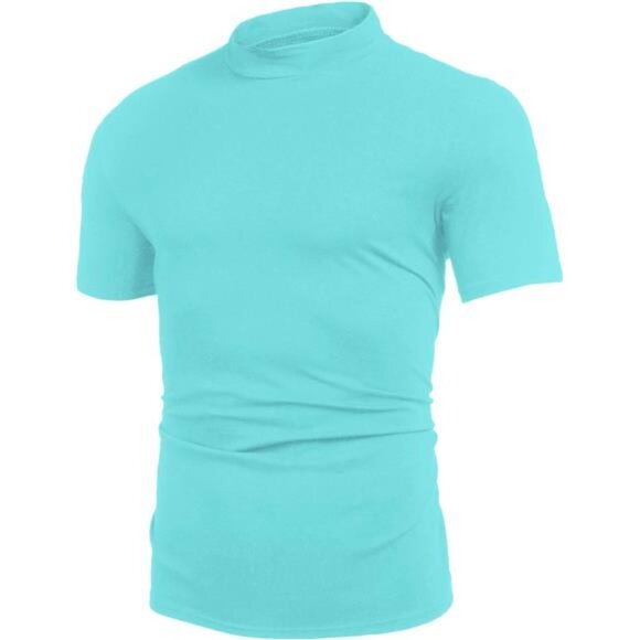 Mens Casual Turtleneck Mock Neck T Shirt Slim Fit Short Sleeve Summer - Picture 1 of 4